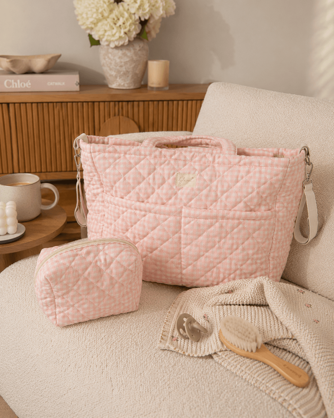 Pink Gingham Quilted Tote Bag