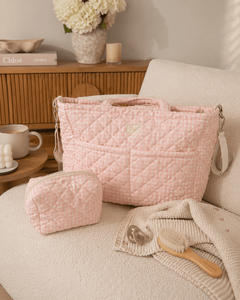Pink Gingham Quilted Tote Bag
