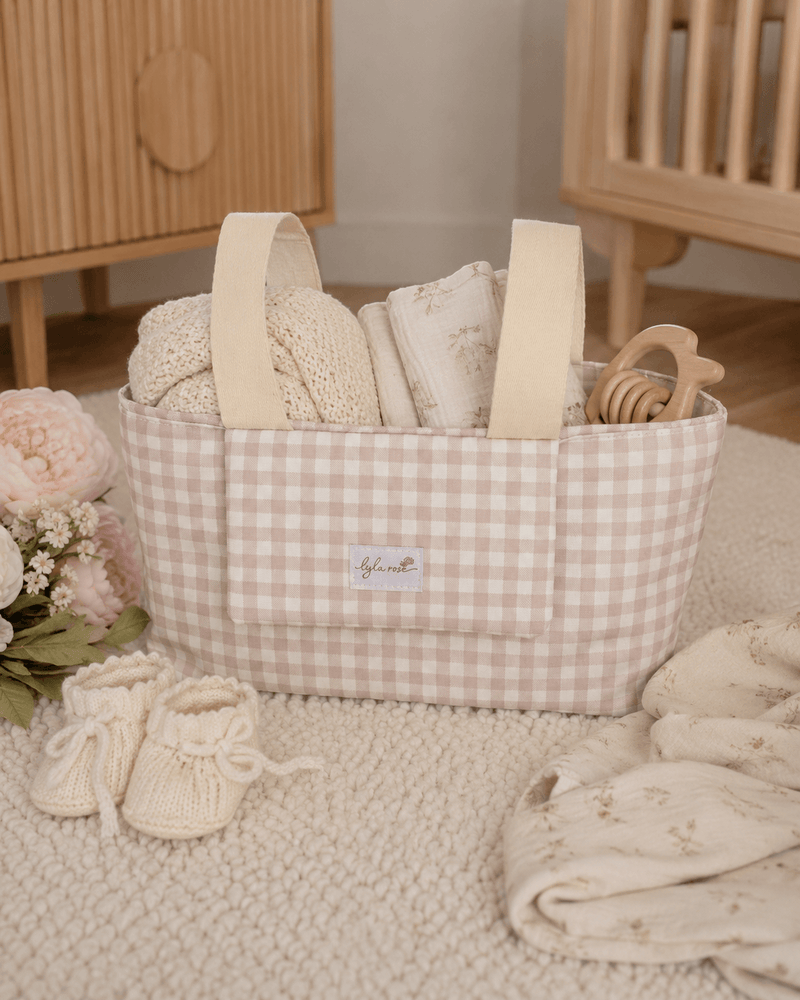 Oat Gingham Pram Caddy