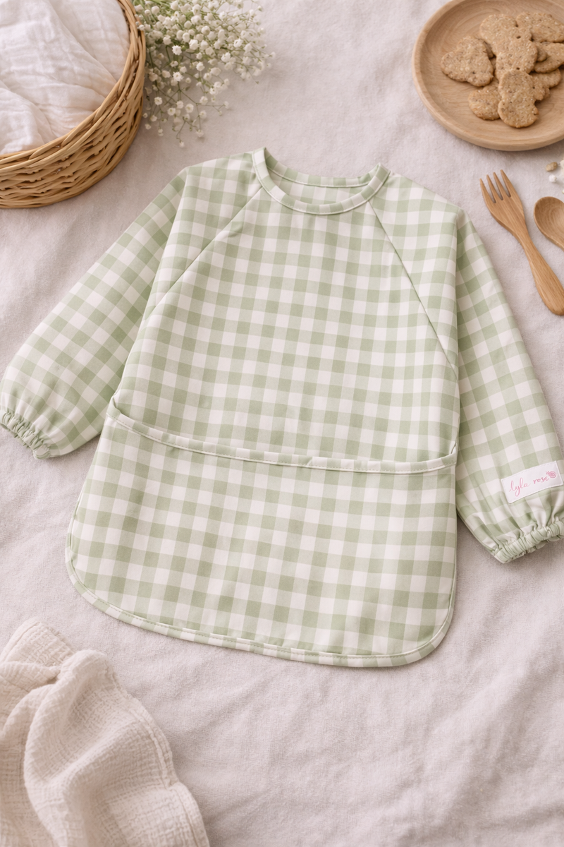 🌿 Feeding Smock — Sage Gingham