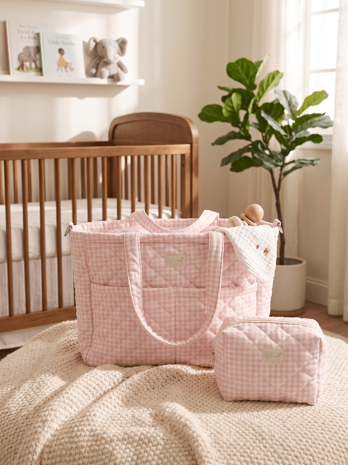 Pink Gingham Quilted Tote Bag
