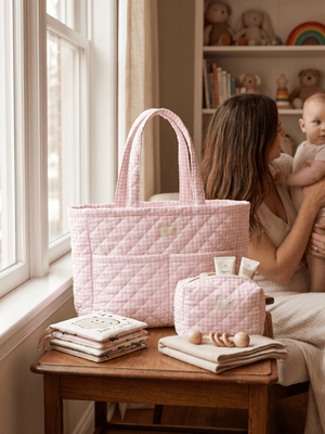 Pink Gingham Quilted Tote Bag