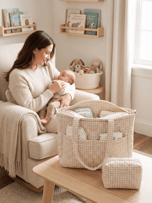 Oat Gingham Quilted Tote Bag